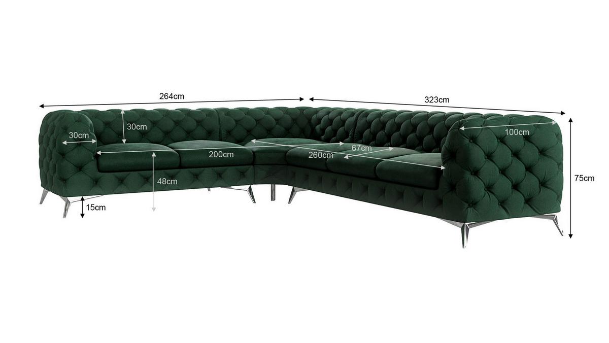 ECKSOFA Chesterfield Laura Flasche Grün Samt - Smaragdgrün/Silberfarben, Holz/Textil (323/264cm) - S-Style Möbel
