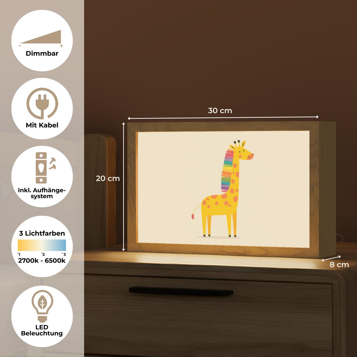 NACHTTISCHLAMPE Giraffe - Regenbogenmähne - Beige 30x20 cm - Beige, Holzwerkstoff (8/30/20cm) - OnlyWow