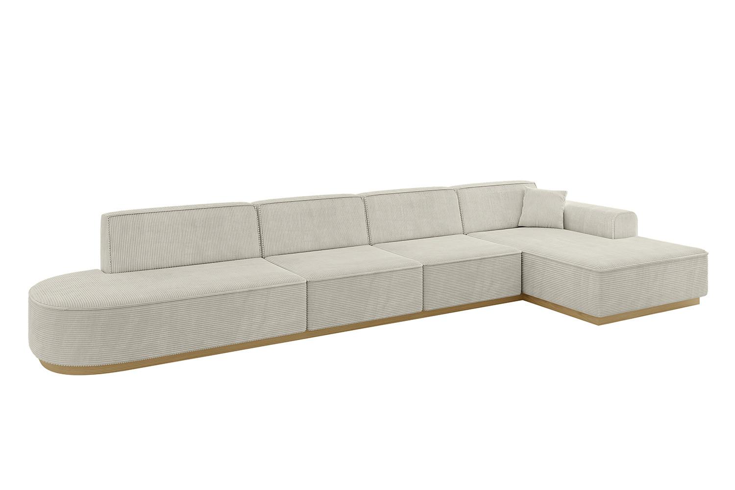 ECKSOFA Ottomane Rechts IREA-L3-v2 - 412x165x80 cm Creme - Ecru/Perlmutt, Holzwerkstoff/Textil (412/165cm) - ALTDECOR