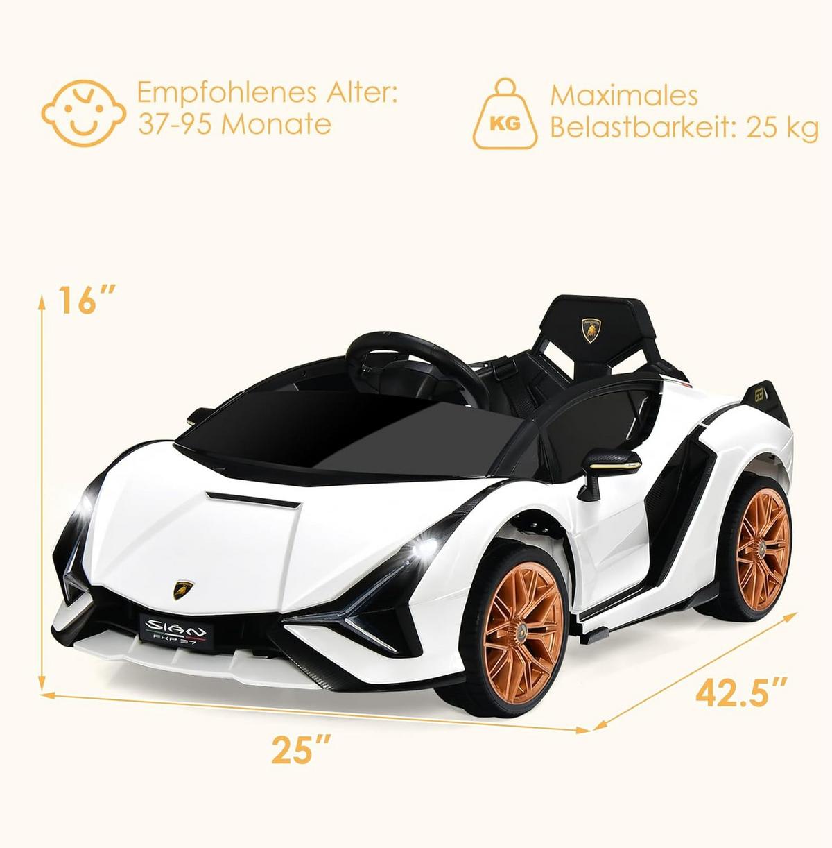 KINDERAUTO Lamborghini 12V Weiß - Weiß, Kunststoff (108/41/64cm) - COSTWAY