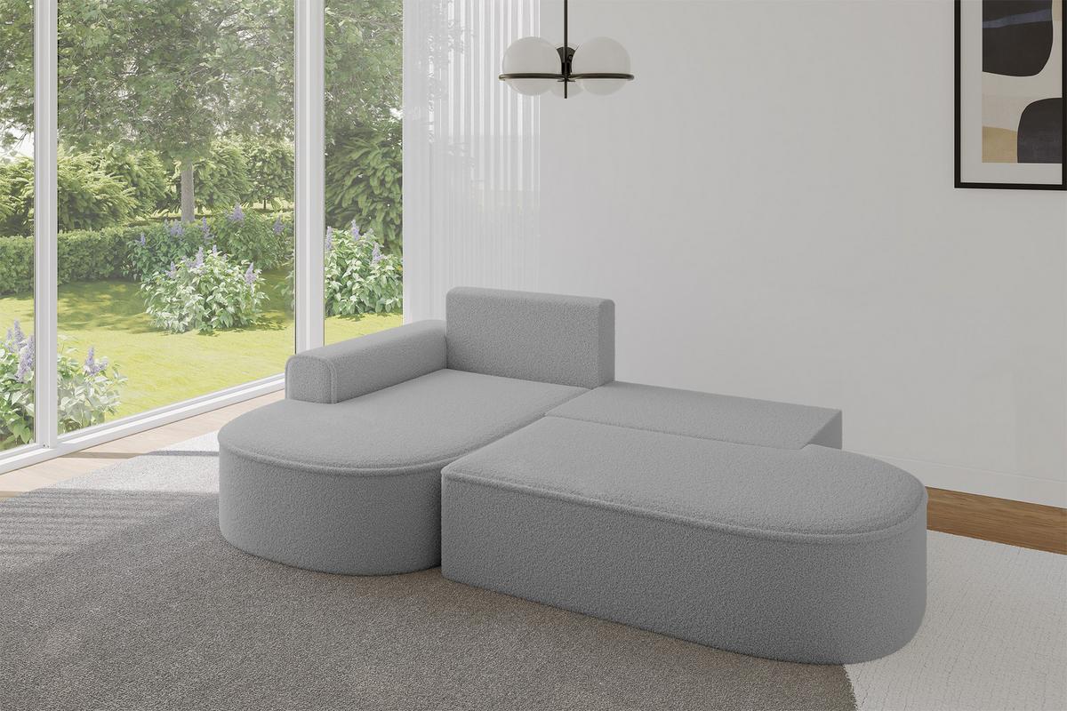 ECKSOFA mit Schlaffunktion und Bettkasten Ottomane Links MARI-L1-S - 283x167x73 cm Hellgrau Bouclé - Hellgrau/Schwarz, Holzwerkstoff/Kunststoff (283/167cm) - ALTDECOR