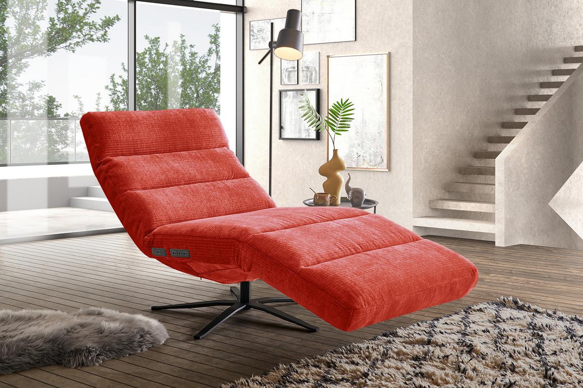 RELAXLIEGE ALINA Rot Cord Relaxfunktion, Drehbar (360°) - Rot/Schwarz, Textil/Metall (82/115/156cm) - KAWOLA