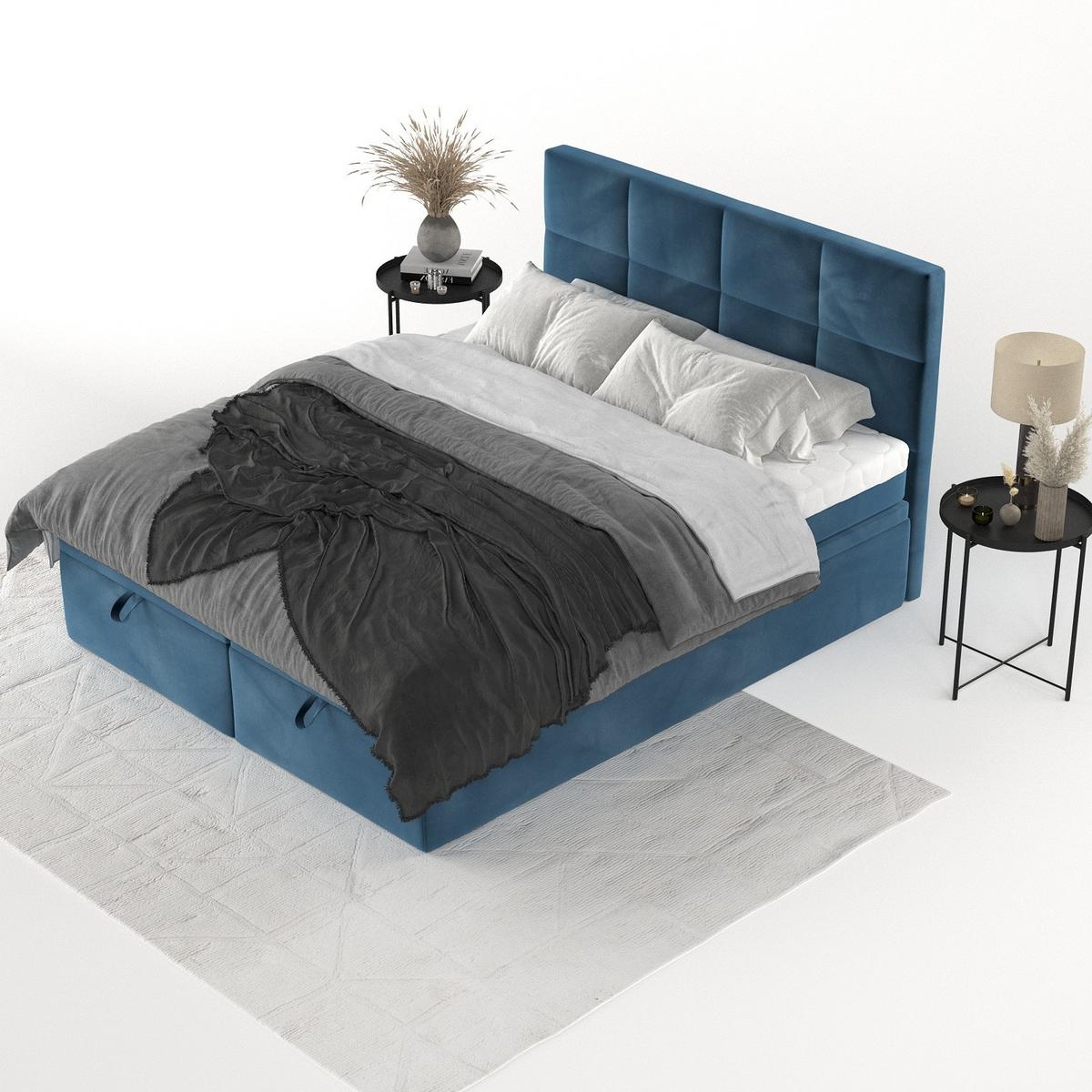BOXBETT Tessa 140/200 cm Dunkelblau im Kronos Stoff - Schwarz/Dunkelblau, Holz/Holzwerkstoff (140/200cm) - AltaBeds