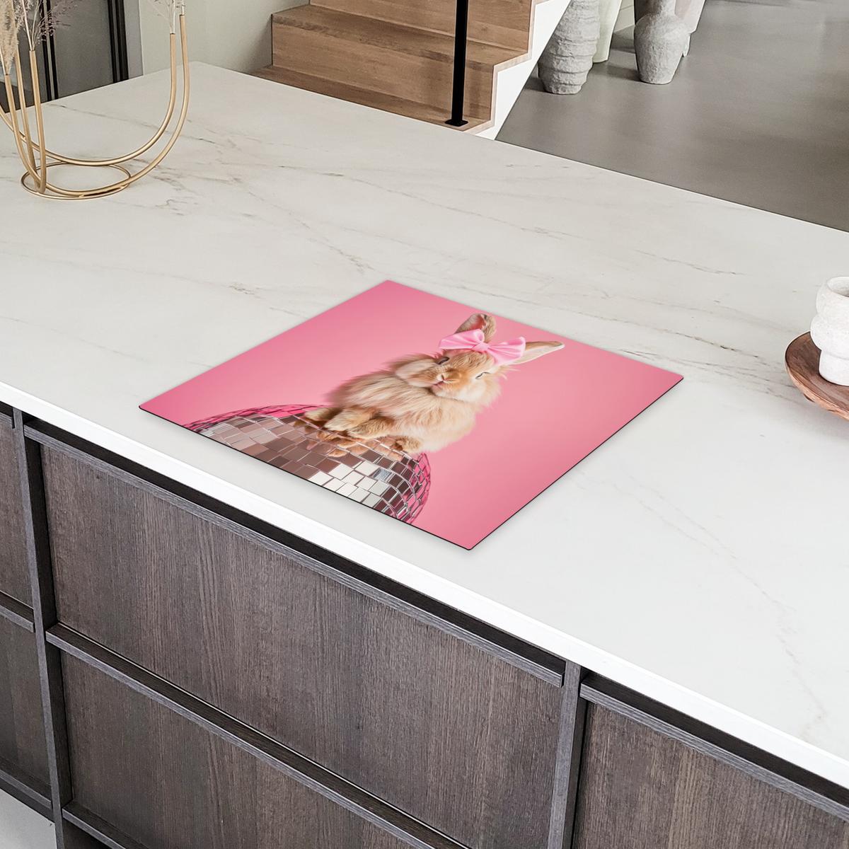 HERDABDECKPLATTE Schleife - Discoball - Kaninchen Abdeckung Ceranfeld 58.3x51.3 cm - Pink, Kunststoff (58.3/51.3/0.2cm) - MuchoWow