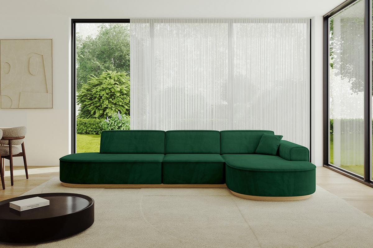 ECKSOFA Ottomane Rechts MARI-L2-v2 - 328x171x83 cm Dunkelgrün Velours - Dunkelgrün, Holzwerkstoff/Textil (171/328cm) - ALTDECOR