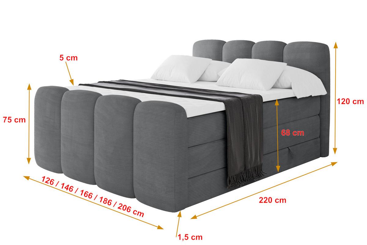 BOXBETT mit Matratze H3|H4 und Lattenrost - NINA-Z KING - 160x200 cm Poso - Dunkelgrau - Taupe, Holzwerkstoff (160/200cm) - ALTDECOR