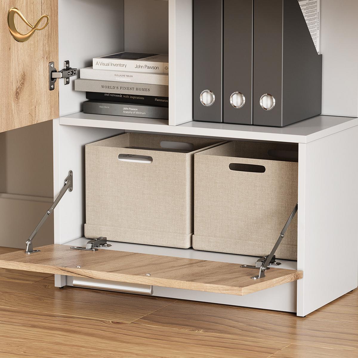 SCHREIBTISCH Lorena Weiß/Goldkraft Eiche 150 x 120.1 cm mit 2 Türen - Honigeiche/Weiß, Holzwerkstoff (59.3/150/120.1cm) - Livinity®