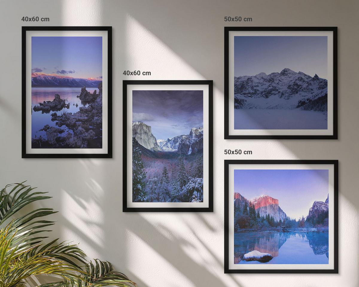 BILDER SET 4er Set - 50x50 cm & 40x60 cm Schwarzer Rahmen - Berglandschaften, Sonnenuntergang, Wasser - Schwarz, Kunststoff (50/50cm) - TULUP