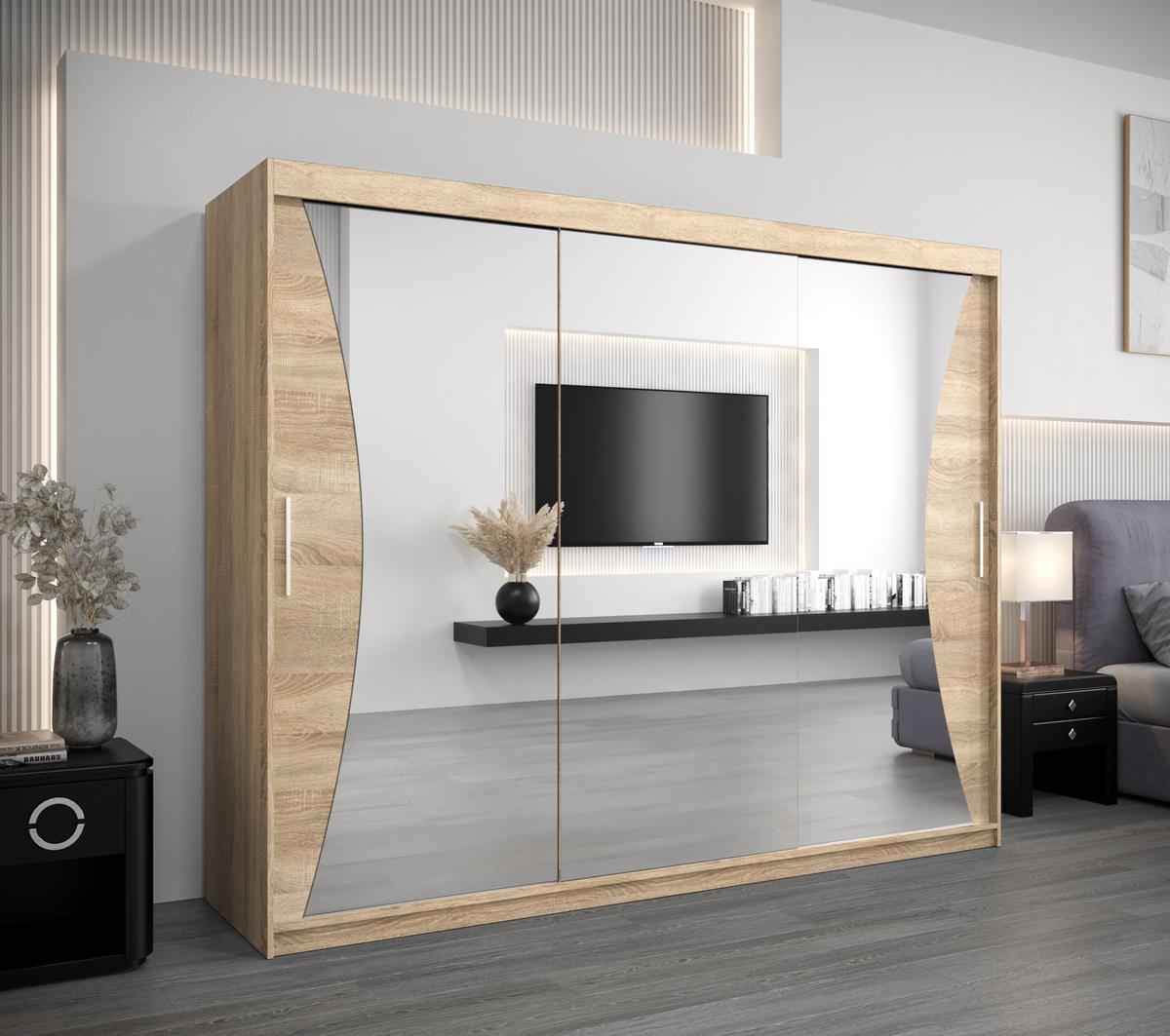 SCHWEBETÜRENSCHRANK 200/250/62 3-türig - Silberfarben/Sonoma Eiche, Holz/Kunststoff (250/200/62cm) - MÖBEL KRYSPOL