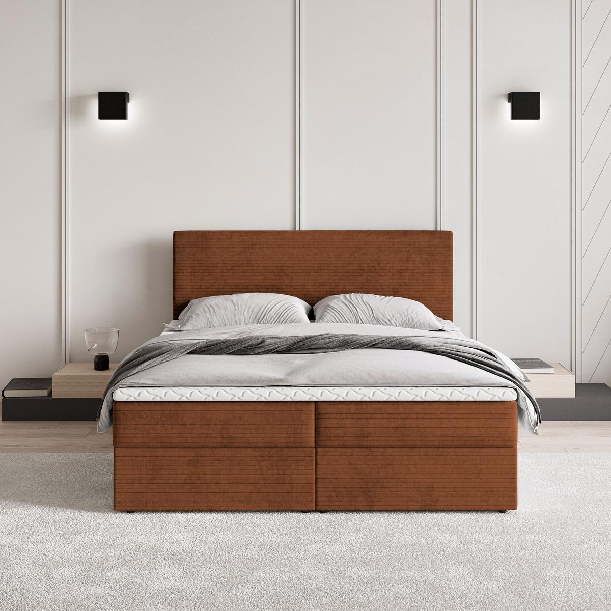 BOXBETT NIRA 160x200 cm mit Matratze und Topper - Orange - Orange, Holz (160/200cm) - MASSENO