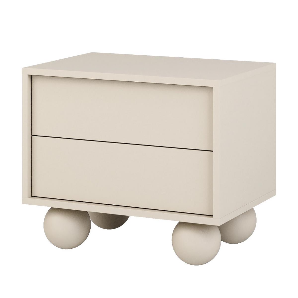 NACHTTISCH Adel mit 2 Schubladen und runden Füßen, 54 cm, Griffloss, Kaschmir - Kaschmir, Holzwerkstoff (54/35/38cm) - Beautysofa