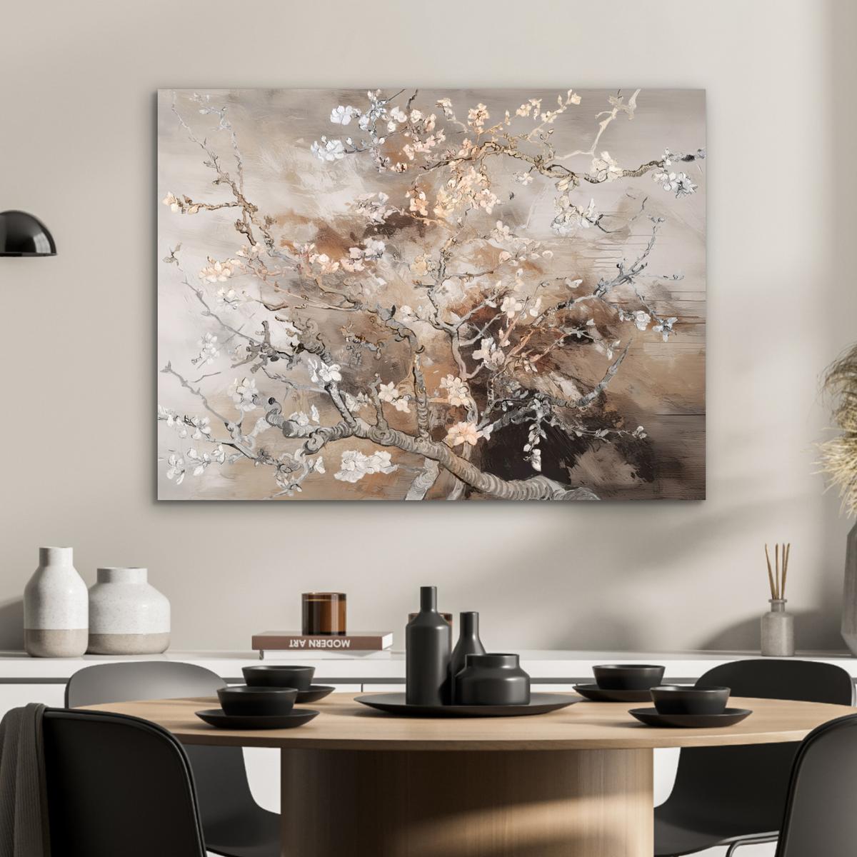 METALLBILD Mandelblüte - Kunst - Van Gogh - Beige - Abstrakt 80x60 cm - Braun, Metall (80/60cm) - MuchoWow