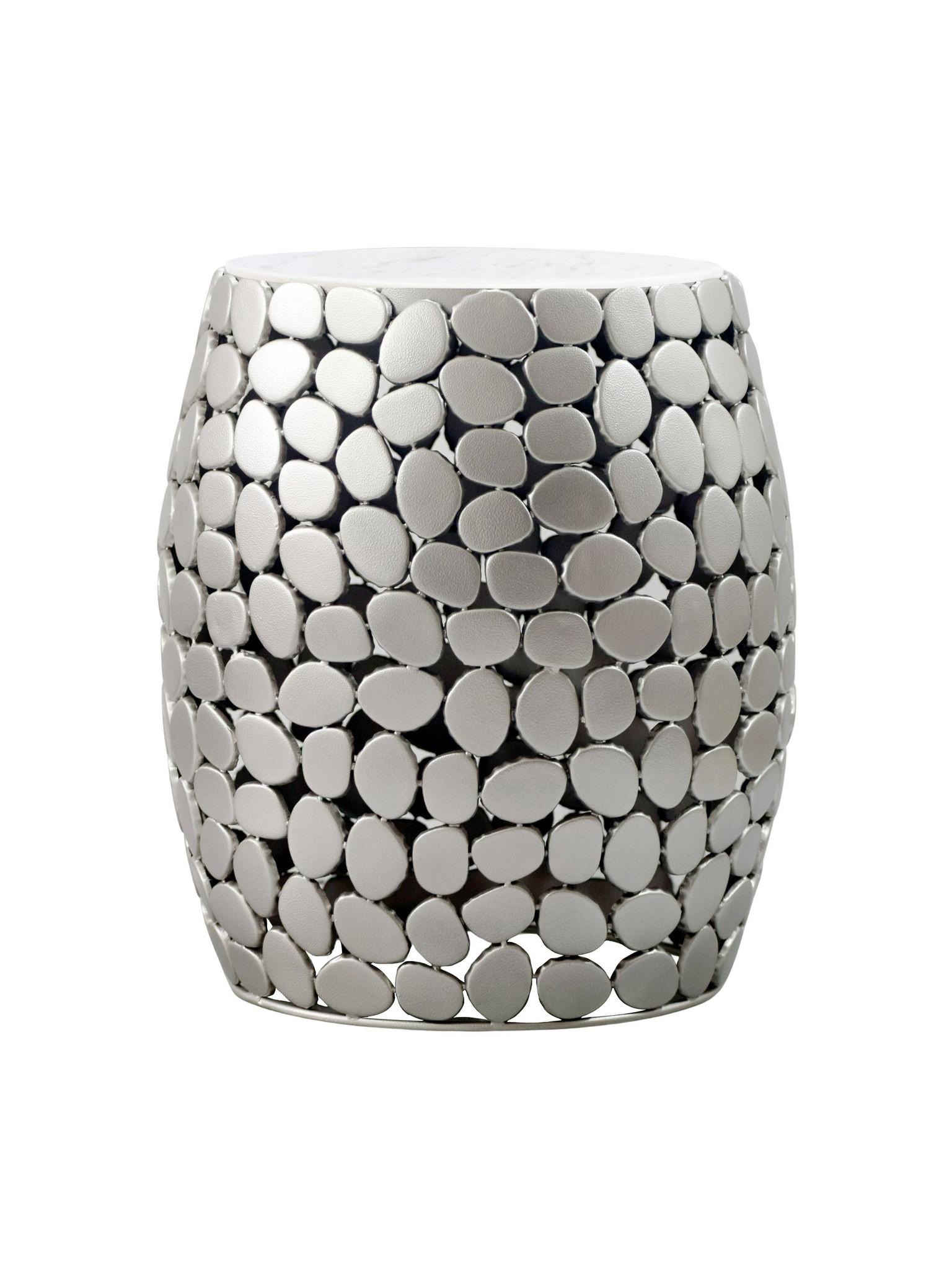 BEISTELLTISCH DIEMEL, Marmor, handgefertigt, Silber-Weiß, Ø 40 x 46 cm - Silberfarben, Stein/Metall (40/40/46cm) - KADIMA DESIGN