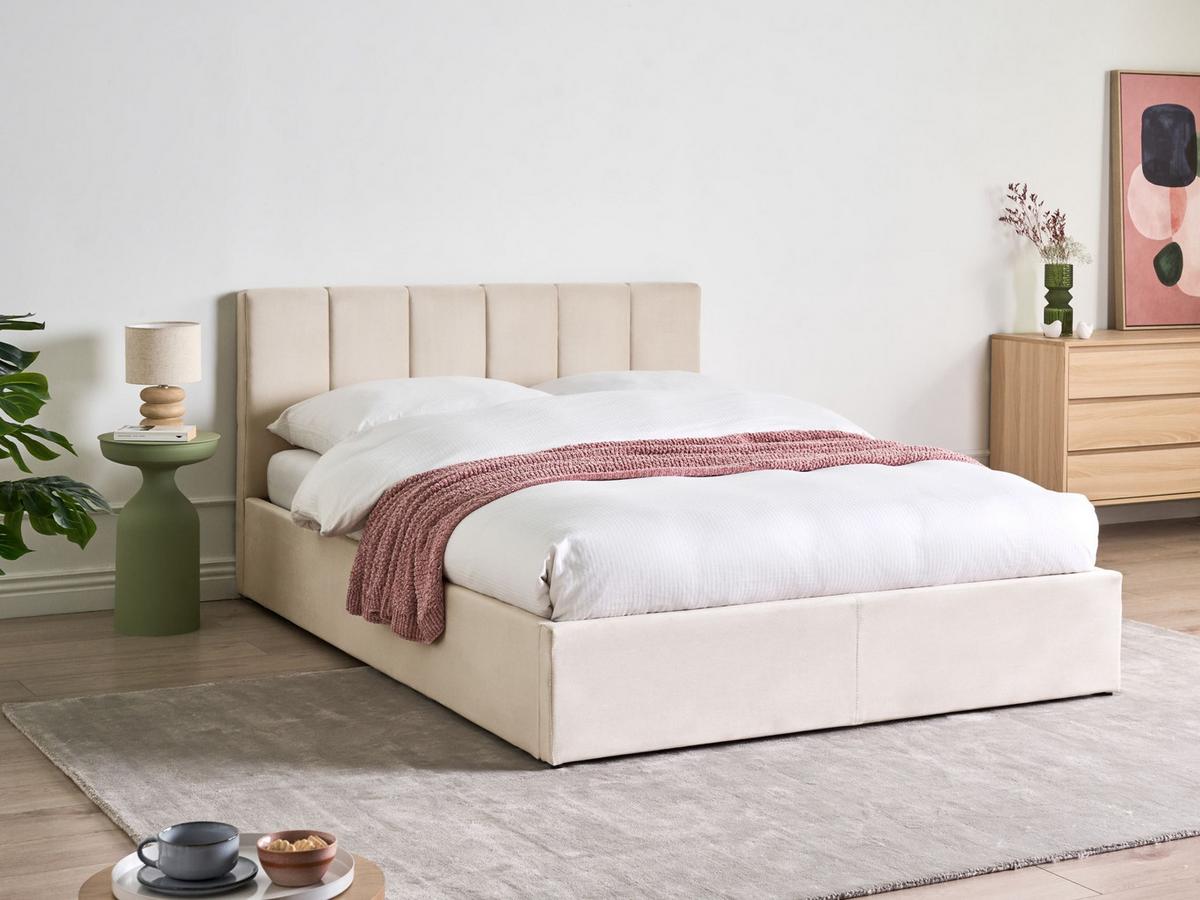 BETT mit Stauraum 140/200 cm Samtstoff Hellbeige Dreux - Beige, Textil (140/200cm) - Beliani