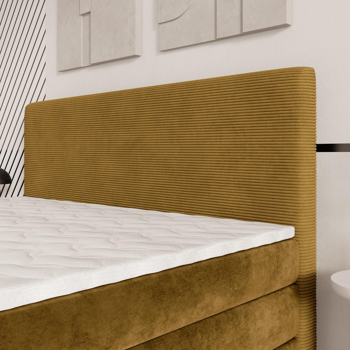 BOXSPRINGBETT MATERN 140x200 cm mit Matratze und Topper - Gelb - Gelb, Holz (140/200cm) - MASSENO
