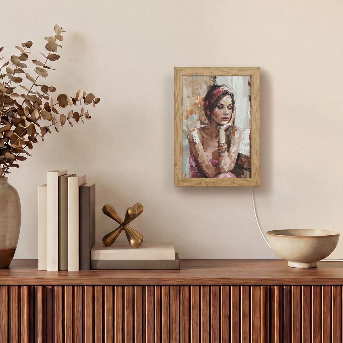 WANDLEUCHTE Frau - Lackierung - Porträt - Modern 15x20 cm - Braun, Holzwerkstoff (15/20/8cm) - OnlyWow