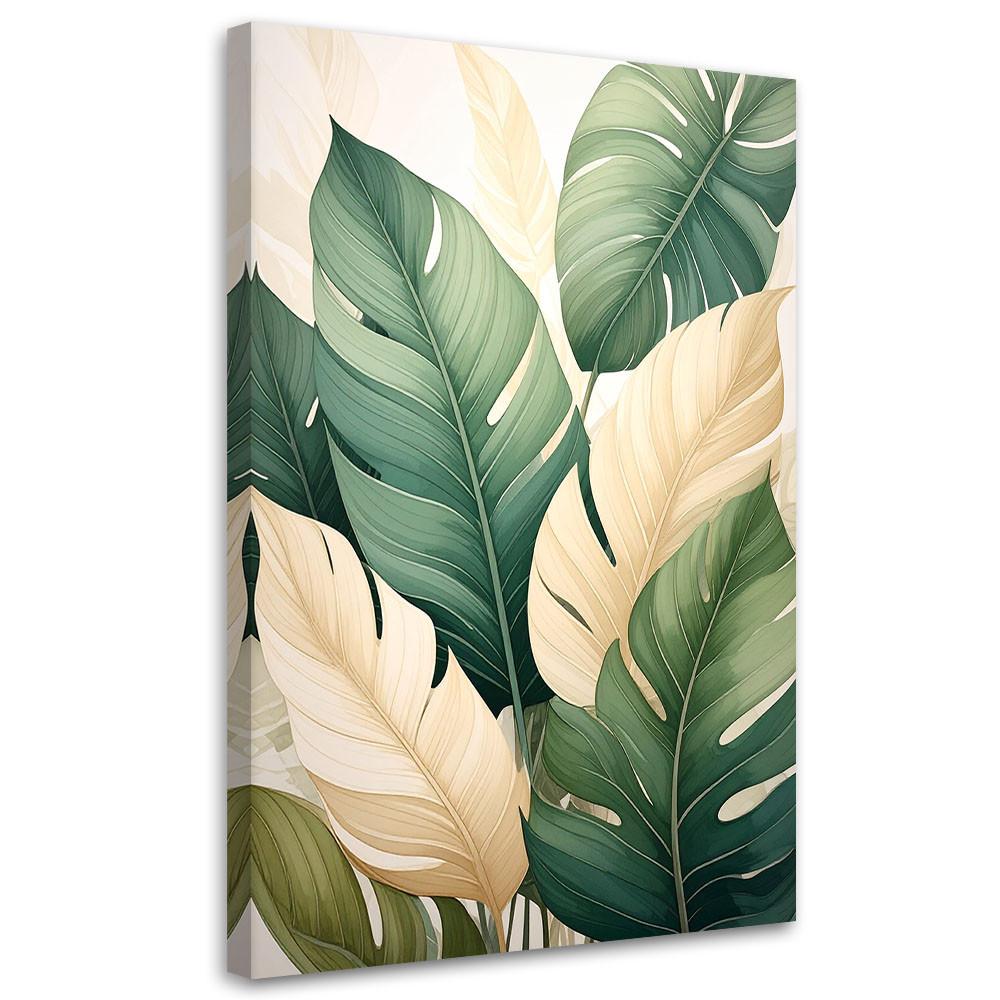WANDBILD, Grüne und cremefarbene tropische Blätter in einer natürlichen Komposition - Grün, Textil (80/120cm) - Feeby