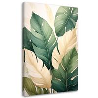 WANDBILD, Grüne und cremefarbene tropische Blätter in einer natürlichen Komposition - Grün, Textil (80/120cm) - Feeby