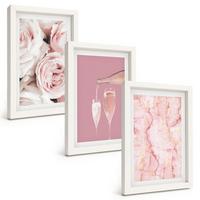 BILDER SET 3er Set - 20x30 cm Weißer Rahmen - Champagnerfarbene Rosen, Marmorhintergrund - Weiß, Kunststoff (20/30cm) - TULUP