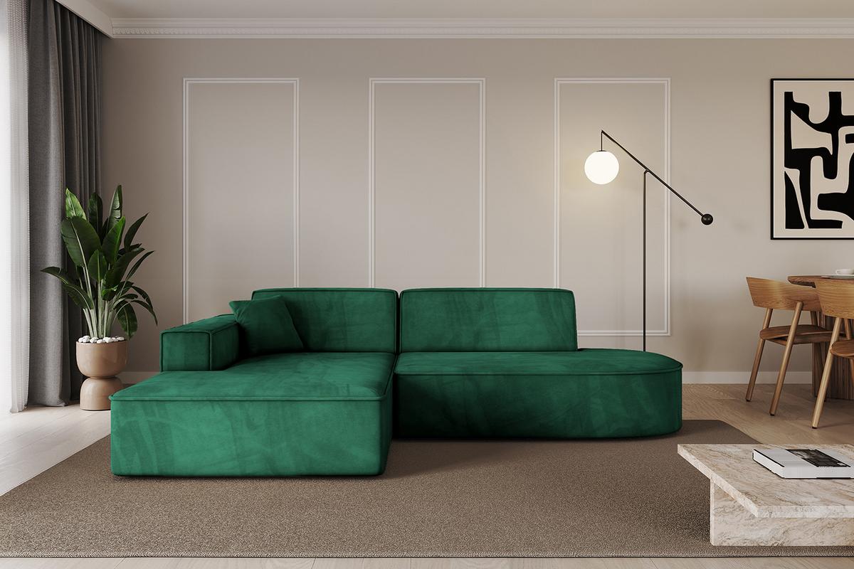 ECKSOFA Ottomane Links IREA-L1-v4 - 232x165x77 cm Grün - Dunkelgrün, Holzwerkstoff/Textil (232/165cm) - ALTDECOR