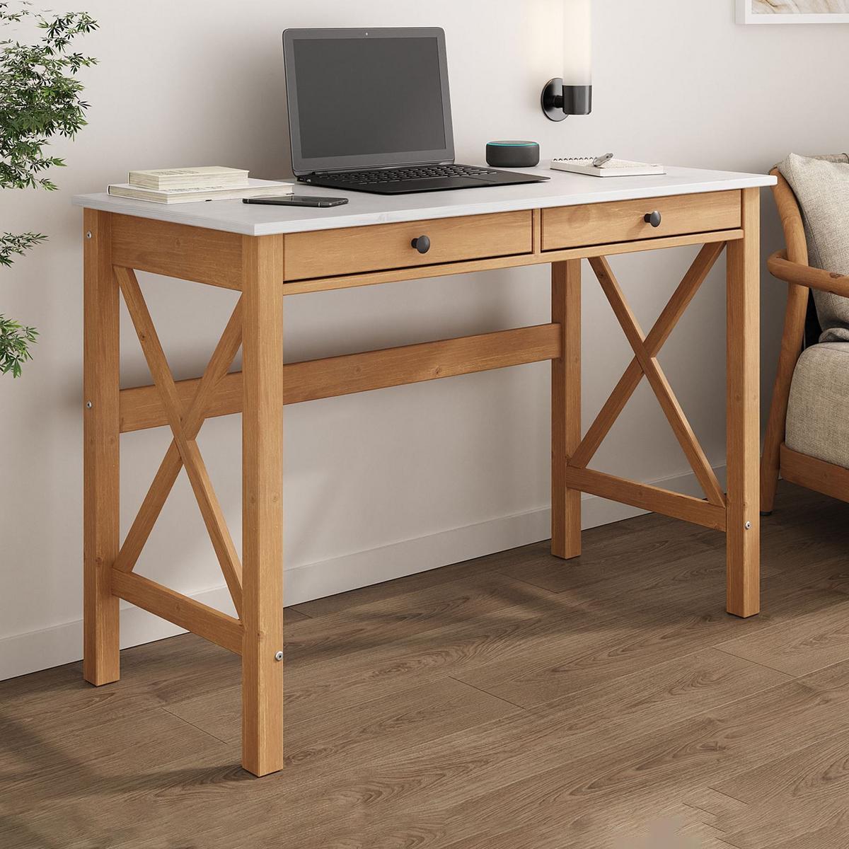 SCHREIBTISCH ADRIAN weiß/Eiche - Eichefarben/Weiß, Holz (50/110/76cm) - IDIMEX
