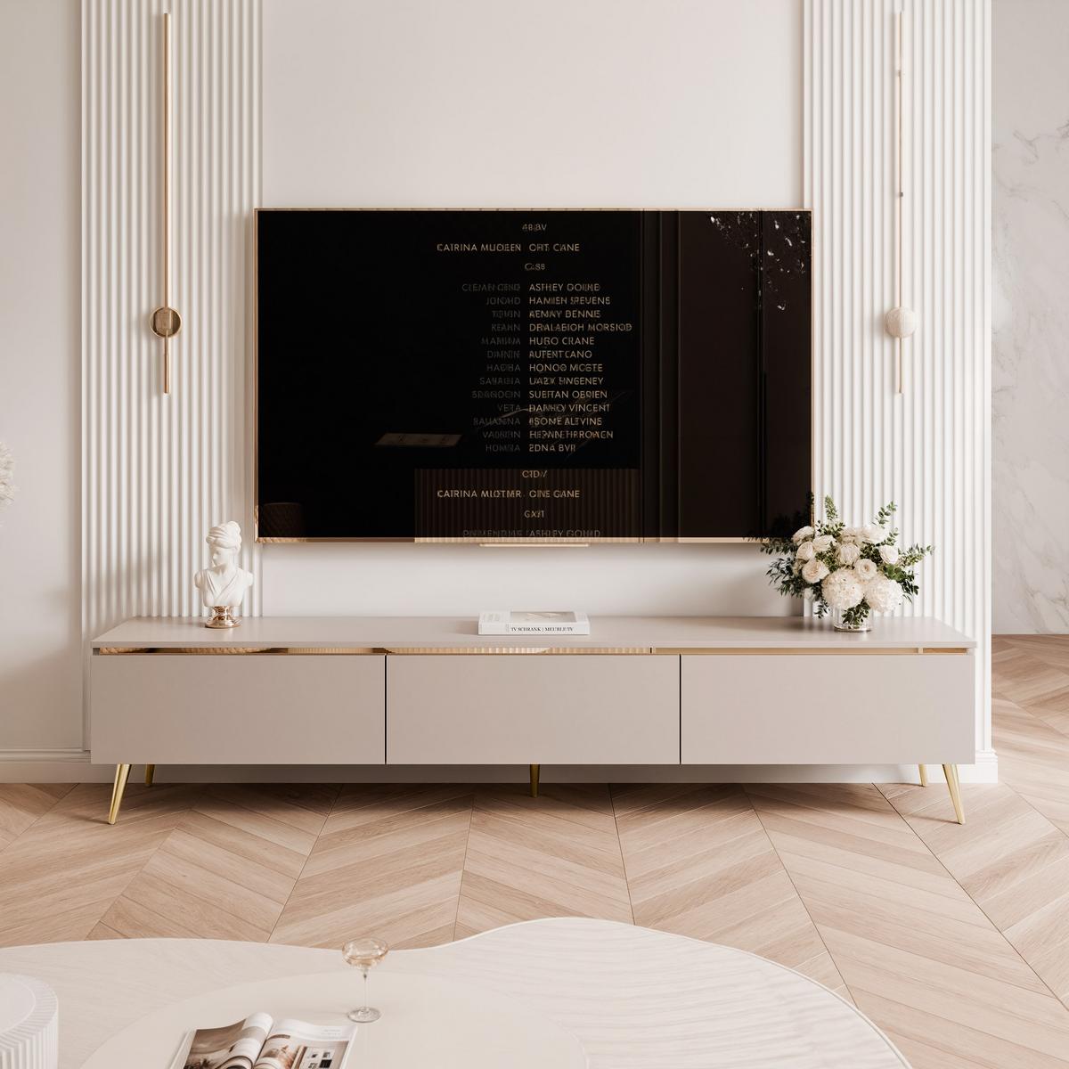 TV-SCHRANK SELIA 200 cm auf Füßen, Kaschmir mit goldener Zierleiste - Kaschmir, Holzwerkstoff (200/42/35cm) - Idohome