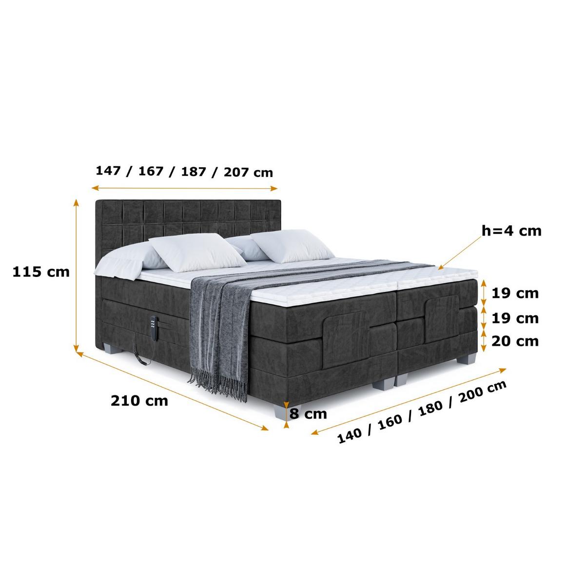 BOXSPRINGBETT elektrisch verstellbar mit 2 Matratzen H4/Taschenfederung OSTO EL 140 x 200 Schwarz - Schwarz, Holzwerkstoff (147/200cm) - ALTDECOR
