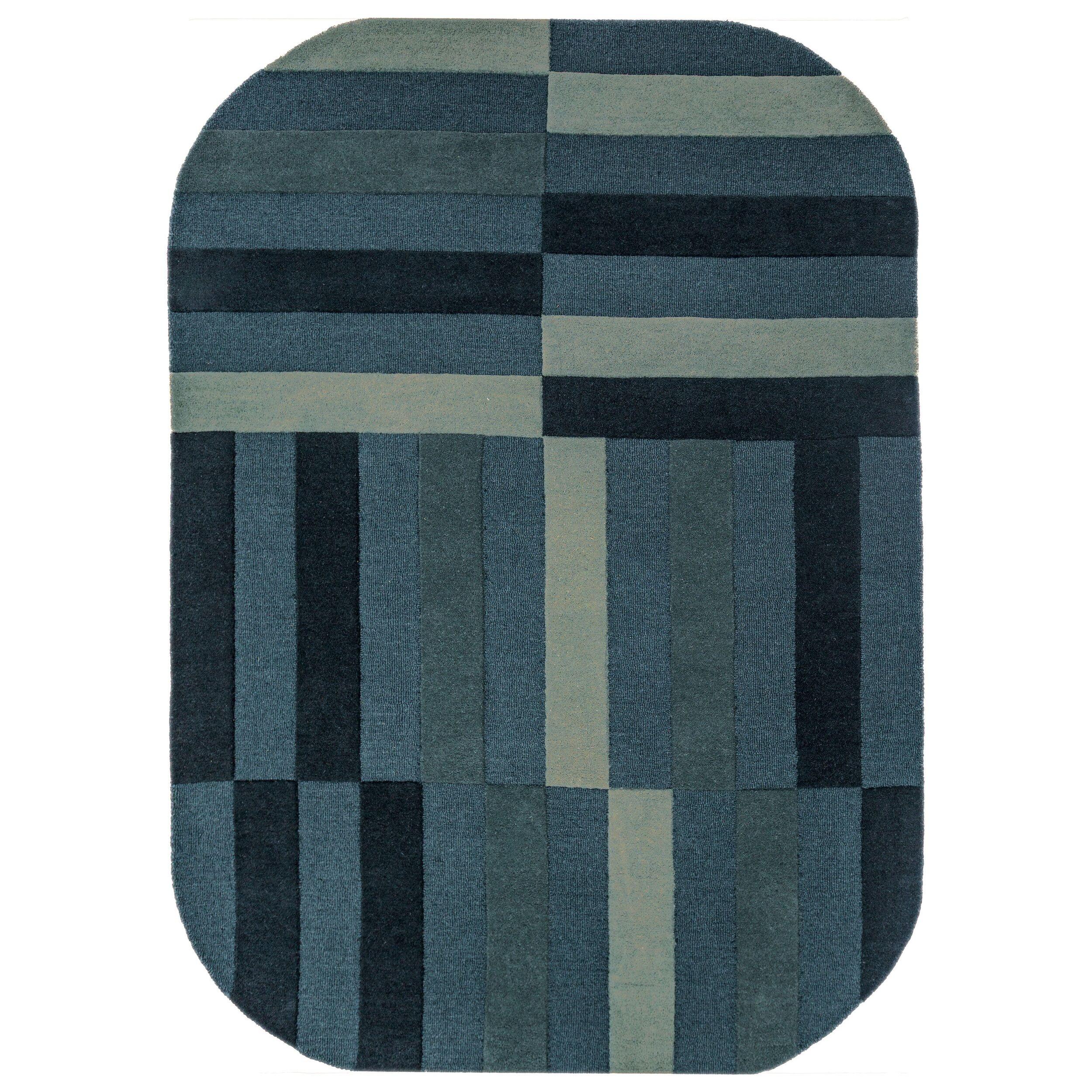 WOLLTEPPICH handgetuftet LUNAN, Blockstreifen, Blau, 160 x 230 cm - Blau, Textil (160/230cm) - KADIMA DESIGN