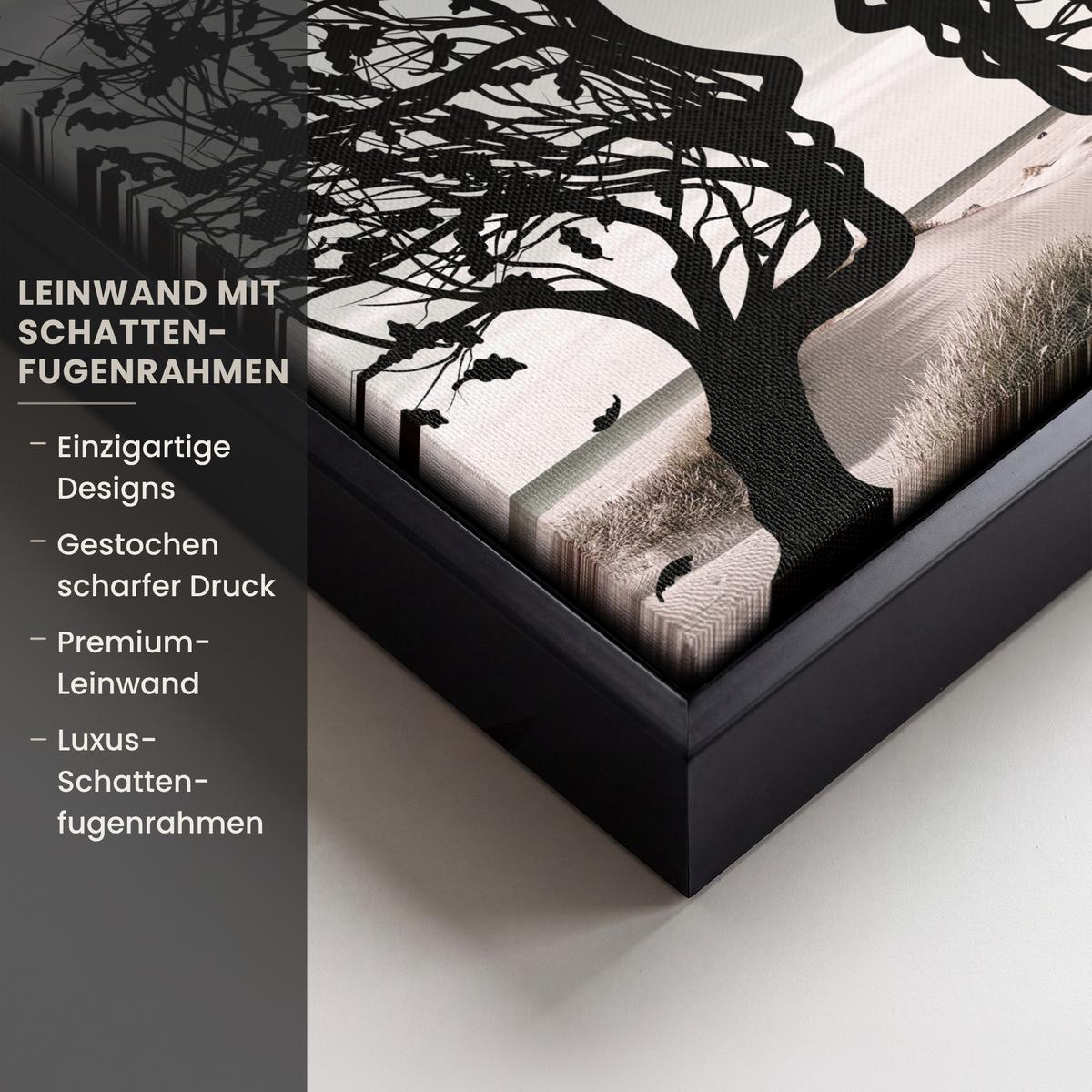 LEINWAND Bilder mit Rahmen - Strand - Meer - Menschen - Baum - Moderne Kunst - 20x20 - Hellgrau, Textil (20/20cm) - MuchoWow