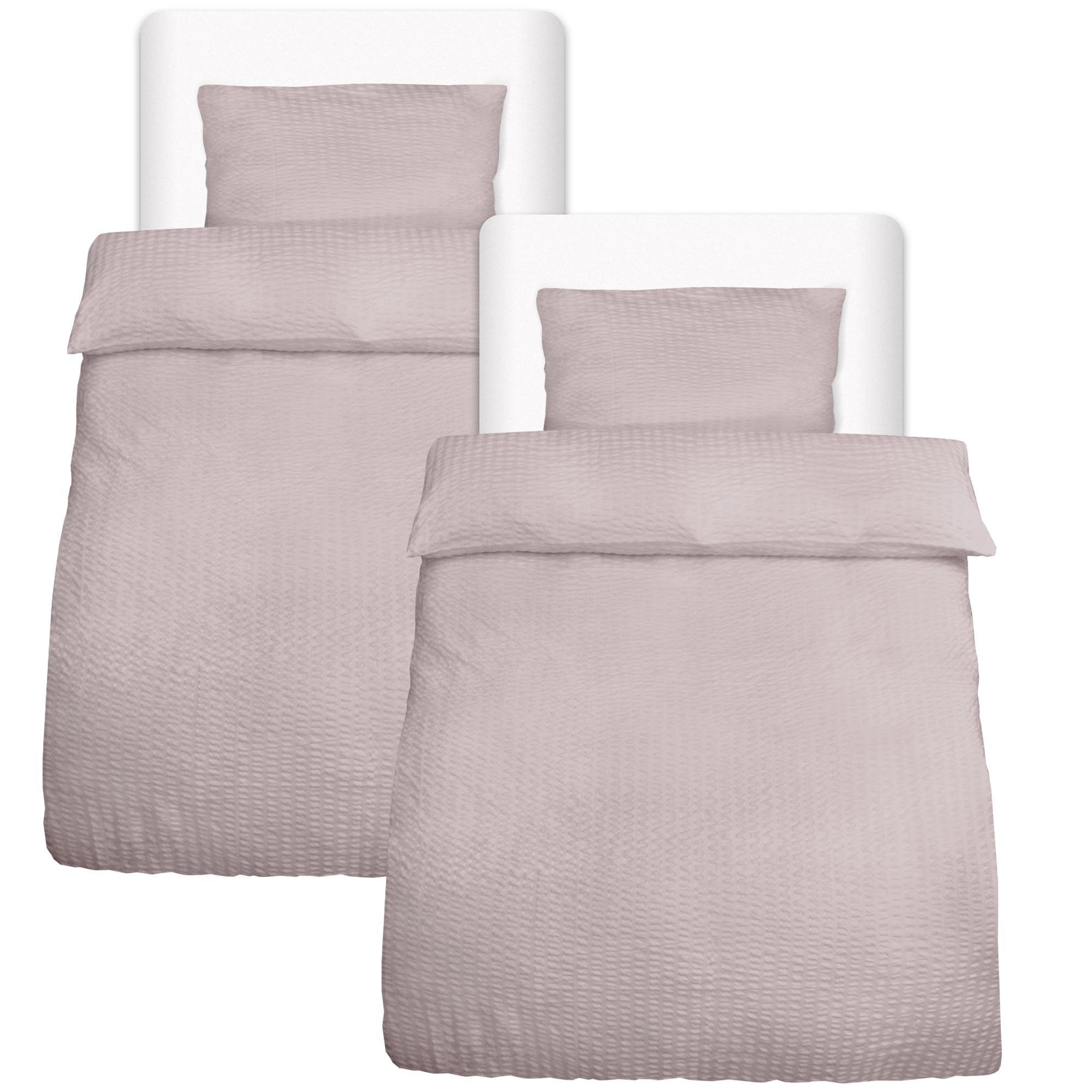 BETTWÄSCHE Meline 155/220 cm + Kissenbezug 40/80 cm Taupe Seersucker 2er Set - Taupe, Textil (40/80cm) - Beautissu 