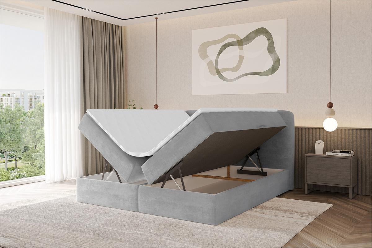 BOXBETT mit Matratze H4 - NINA - 140x200 cm - Hellgrau - Hellgrau, Holzwerkstoff (140/200cm) - ALTDECOR