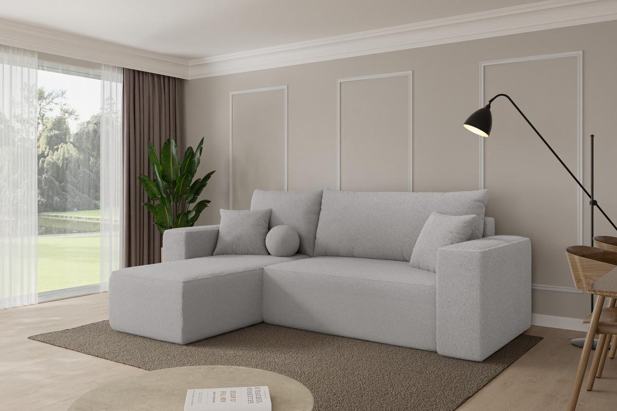 ECKSOFA mit Schlaffunktion Ottomane Links SENO-L 249x139x85 Hellgrau Bouclé - Silberfarben/Hellgrau, Holzwerkstoff/Kunststoff (249/139cm) - ALTDECOR