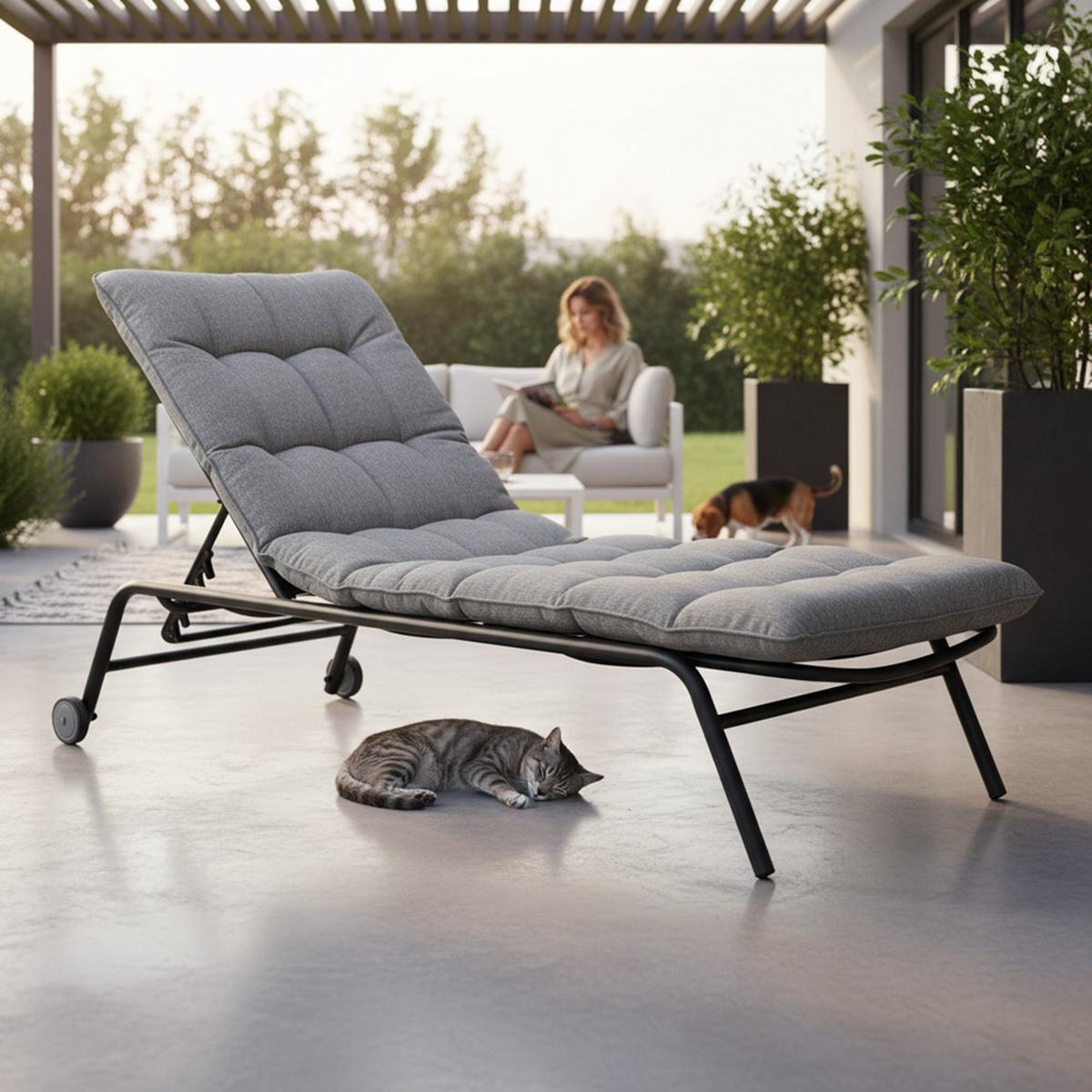 GARTENLIEGE VIBE mit Rollen - Schwarz/Grau, Holzwerkstoff (65/22/181cm) - RAUMHIRSCH FURNITURE