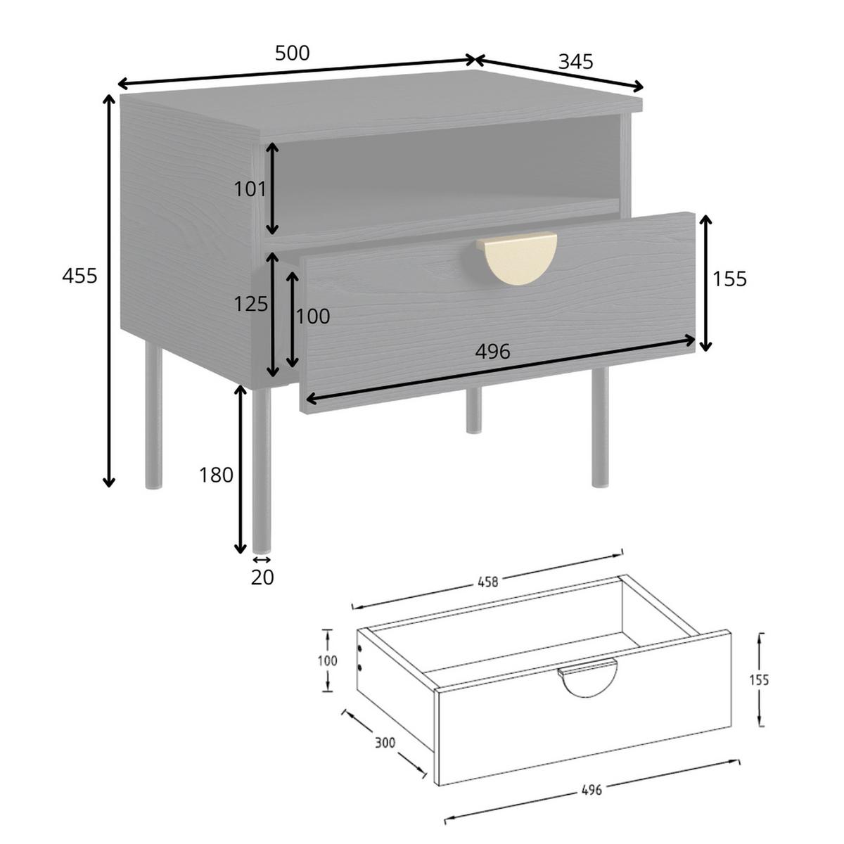 NACHTTISCH Graphitschwarz 50/45,5/34,5 - Graphitfarben, Holzwerkstoff (50/46/35cm) - RAUMHIRSCH FURNITURE