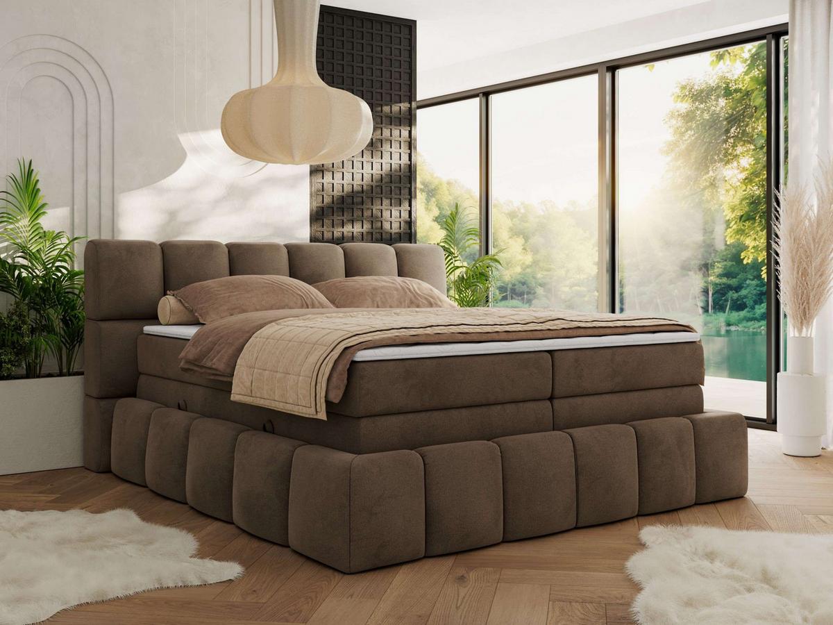 BOXSPRINGBETT NIRA KING 160/200 Braun Velvet - H3 - Braun, Holz/Textil (160/200cm) - MKS