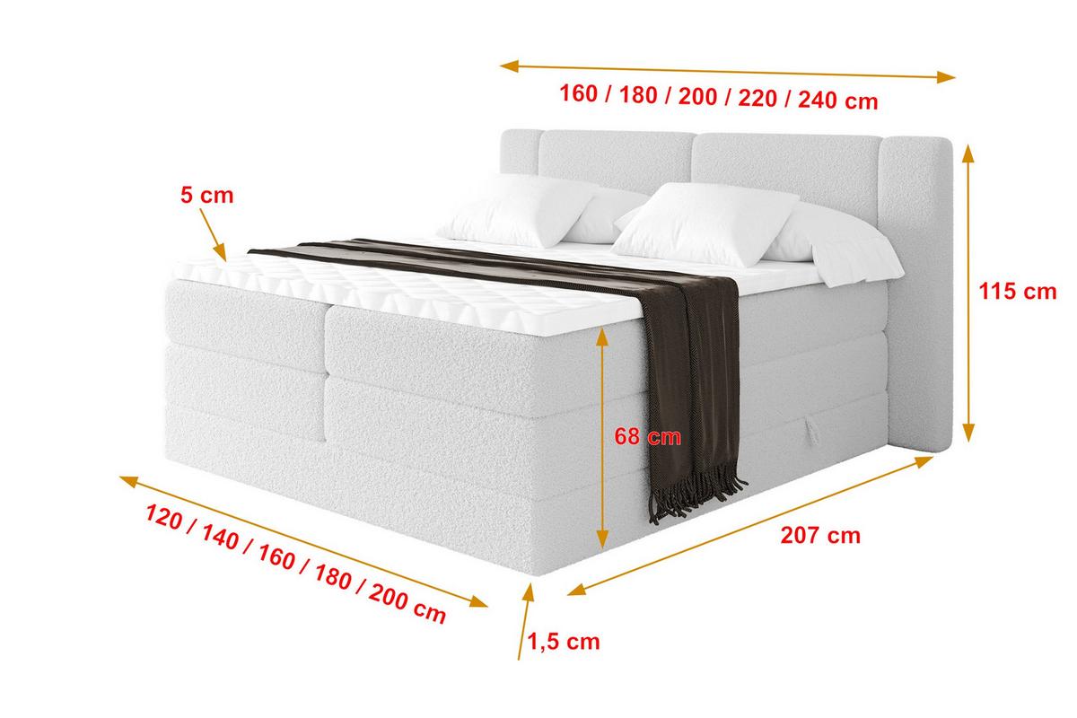 BOXSPRINGBETT mit Matratze H3/H4 - EVON KING - 180x200 cm Weiß - Weiß, Holzwerkstoff (180/200cm) - ALTDECOR