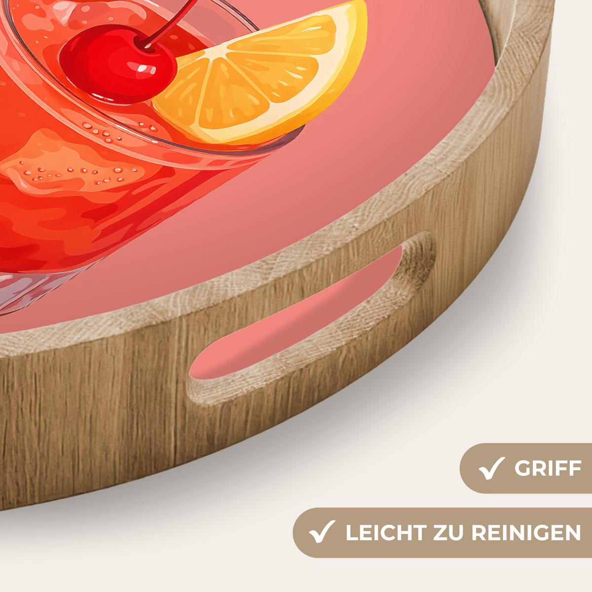 TABLETT Glas - Eiswürfel - Zitrone - Kirsche 40x40 cm - Rosa, Holz (40/5/5cm) - OnlyWow