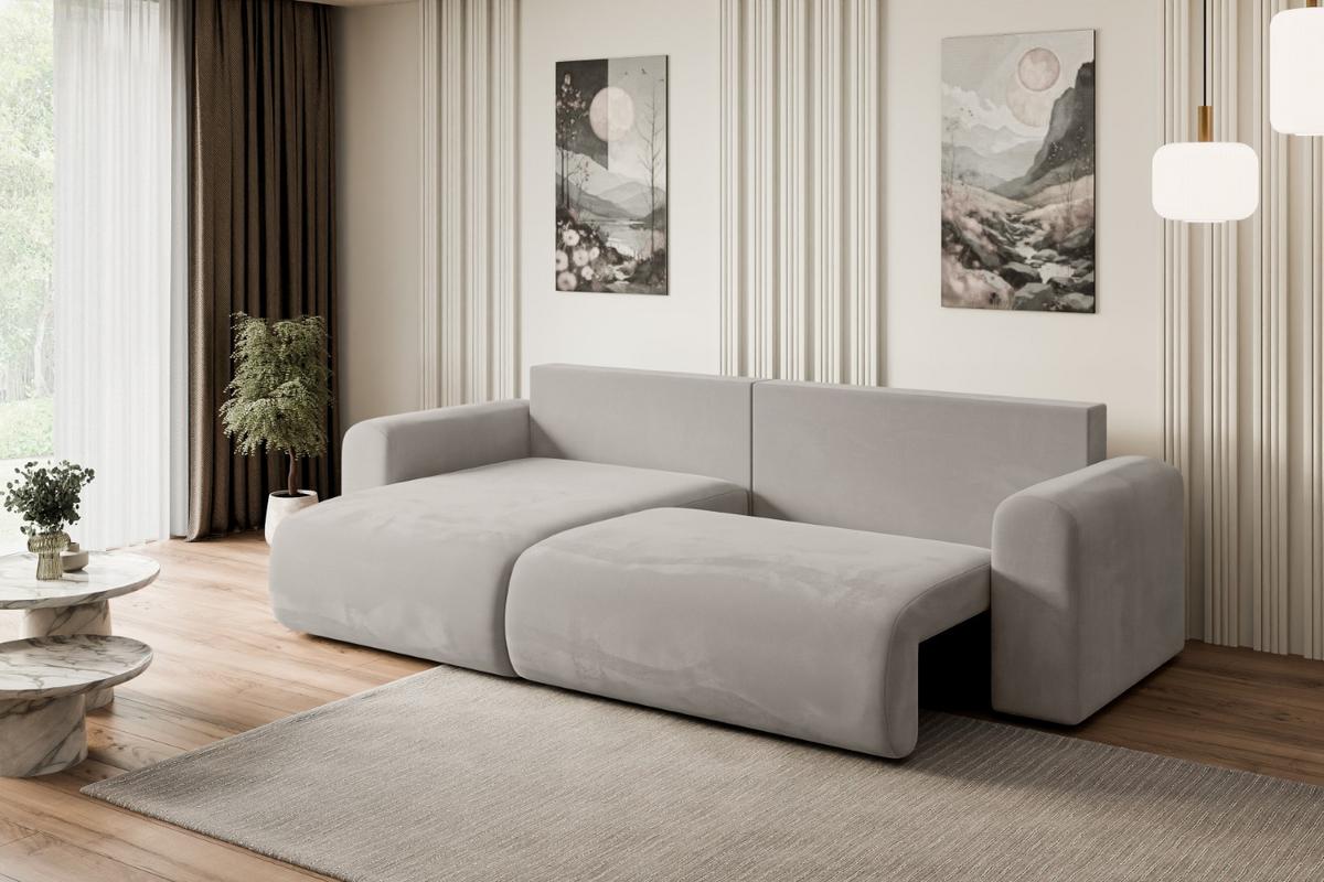 ECKSOFA mit Schlaffunktion und Bettkasten ORRO-L - 272x145x83 cm Hellbraun Velours - Hellbraun/Schwarz, Holzwerkstoff/Kunststoff (272/145cm) - ALTDECOR