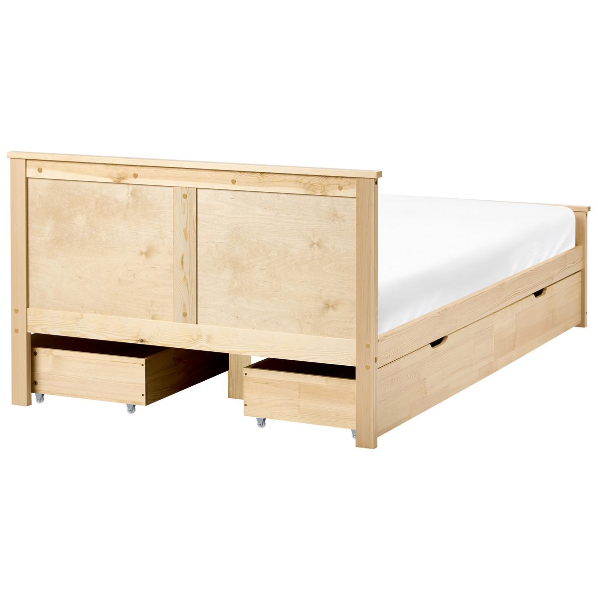 BETT mit 4 Schubladen 120/200 cm Kiefernholz Hellbraun Dauphin - Hellbraun, Holz (120/200cm) - Beliani