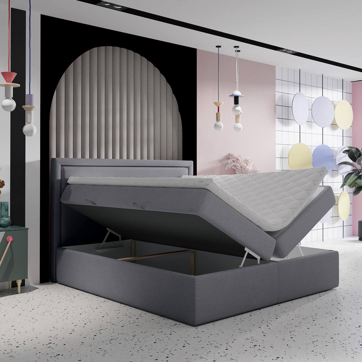 BOXBETT Jodan 200/200 cm Grau im Megan Stoff - Schwarz/Grau, Holz/Holzwerkstoff (200/200cm) - AltaBeds