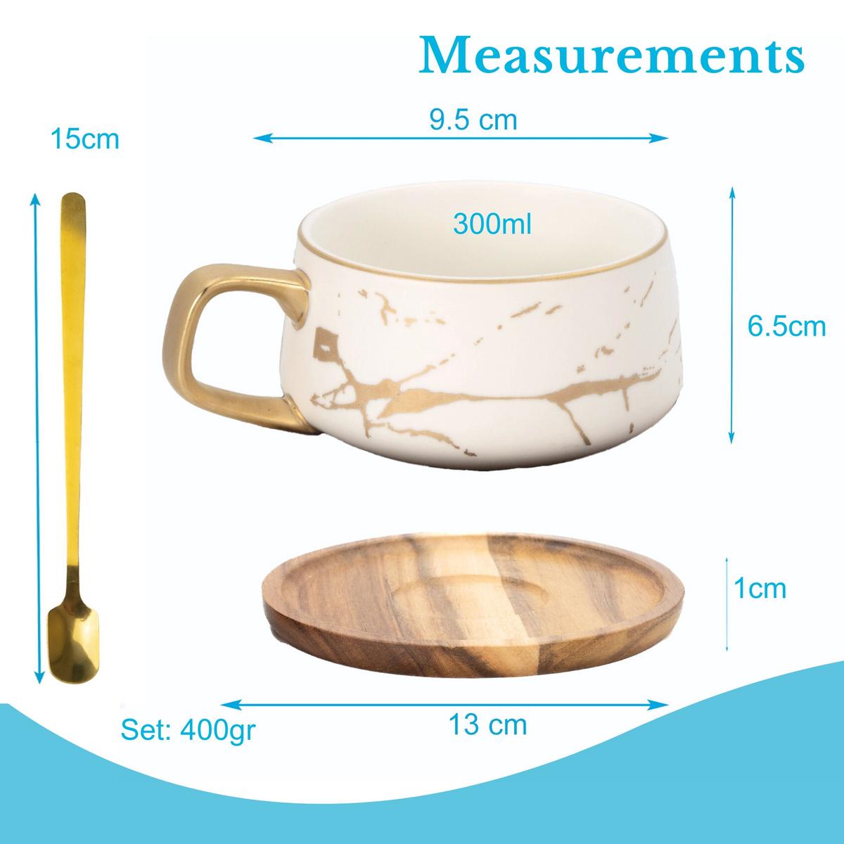 KAFFEETASSE Marmor Design 200 ml mit Untersetzer - Weiß, Keramik (13/6.3/13cm) - Intirilife