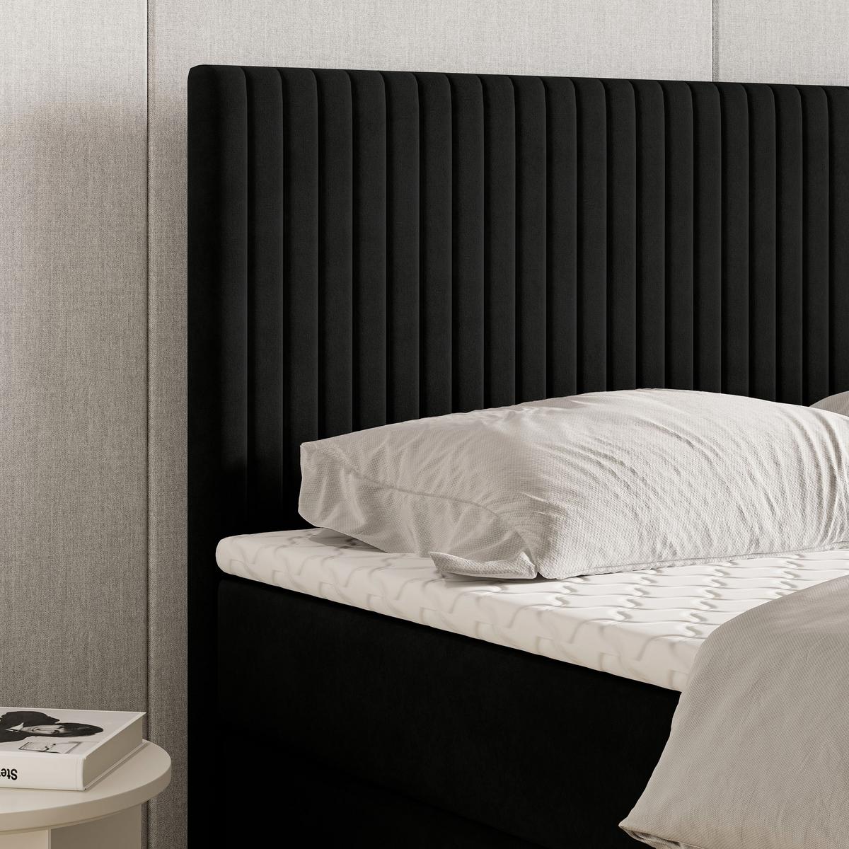 BOXBETT TERVAN 180x200 cm mit Matratze und Topper - Schwarz - Schwarz, Holz (180/200cm) - MASSENO