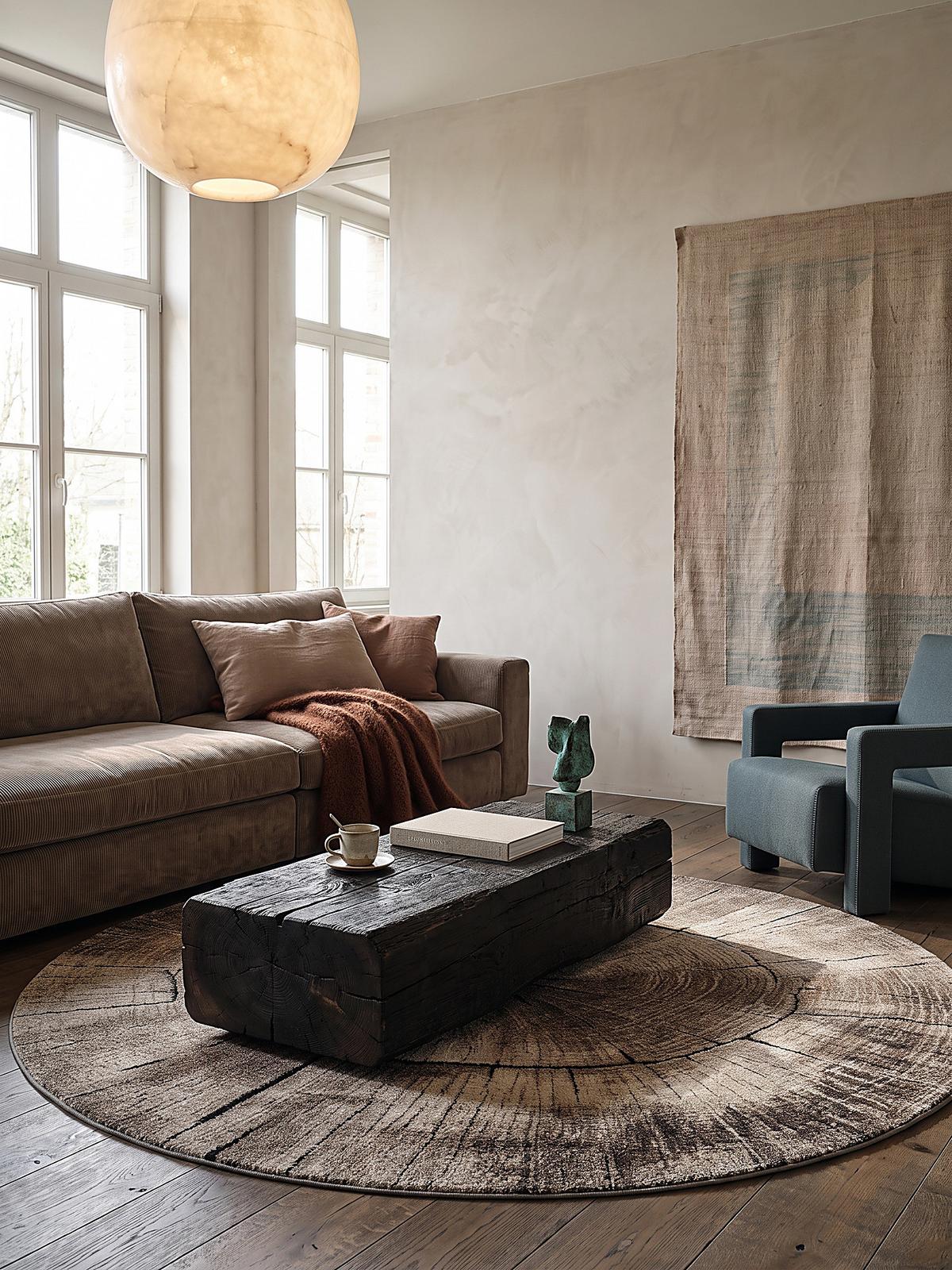 TEPPICH Kurzflor OGLIO Abstrakt Polypropylen-Polyester Natur Ø 120 cm Rund - Beige, Textil (120/120cm) - KADIMA DESIGN