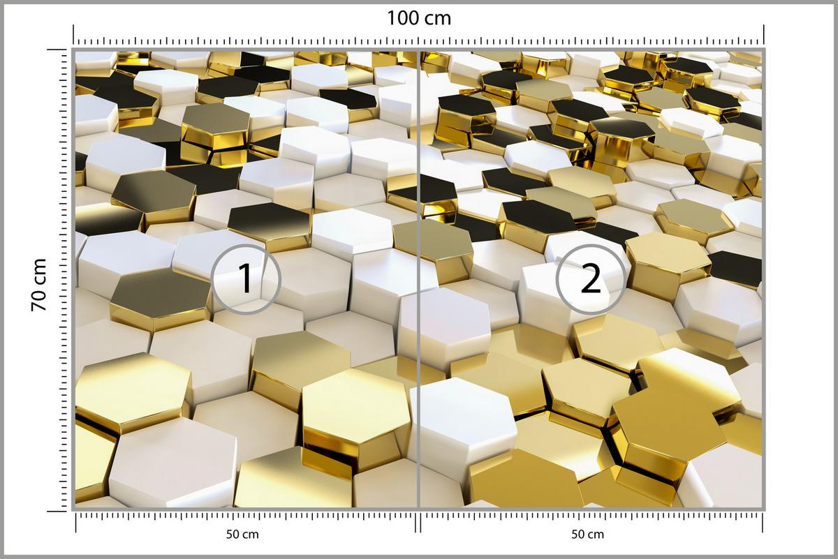 FOTOTAPETE für Büro Futuristisch Goldene Hexagone Formen Geometrie 100x70 - Gelb/Goldfarben, Papier (100/70cm) - Muralo