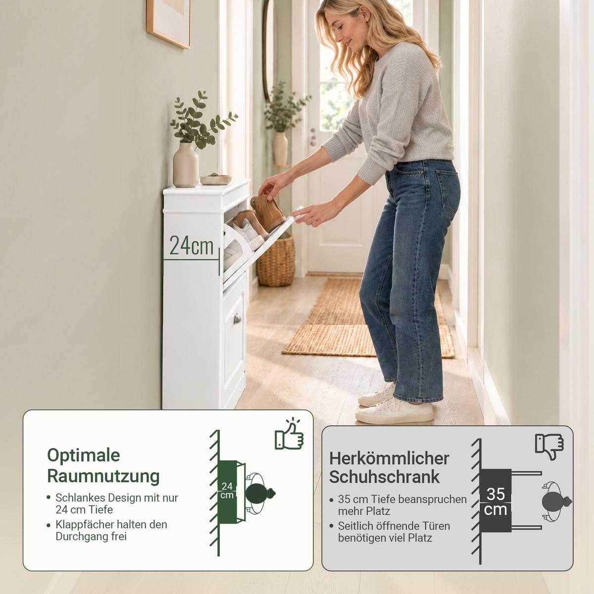 SCHUHSCHRANK Weiß - Weiß, Holzwerkstoff (53/82/24cm) - SoBuy
