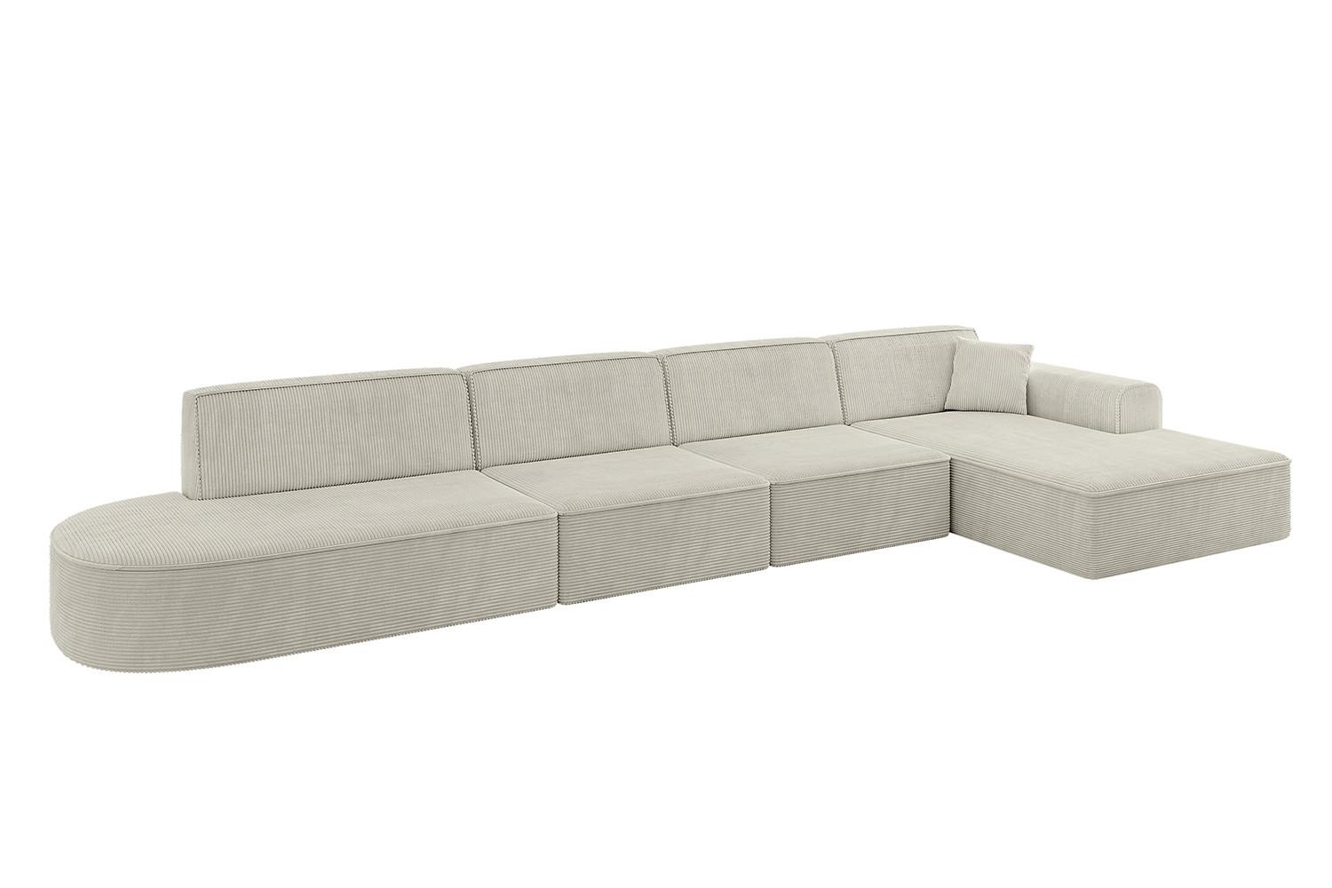ECKSOFA Ottomane Rechts IREA-L3-v3 - 412x165x77 cm Creme - Ecru/Creme, Holzwerkstoff/Textil (412/165cm) - ALTDECOR