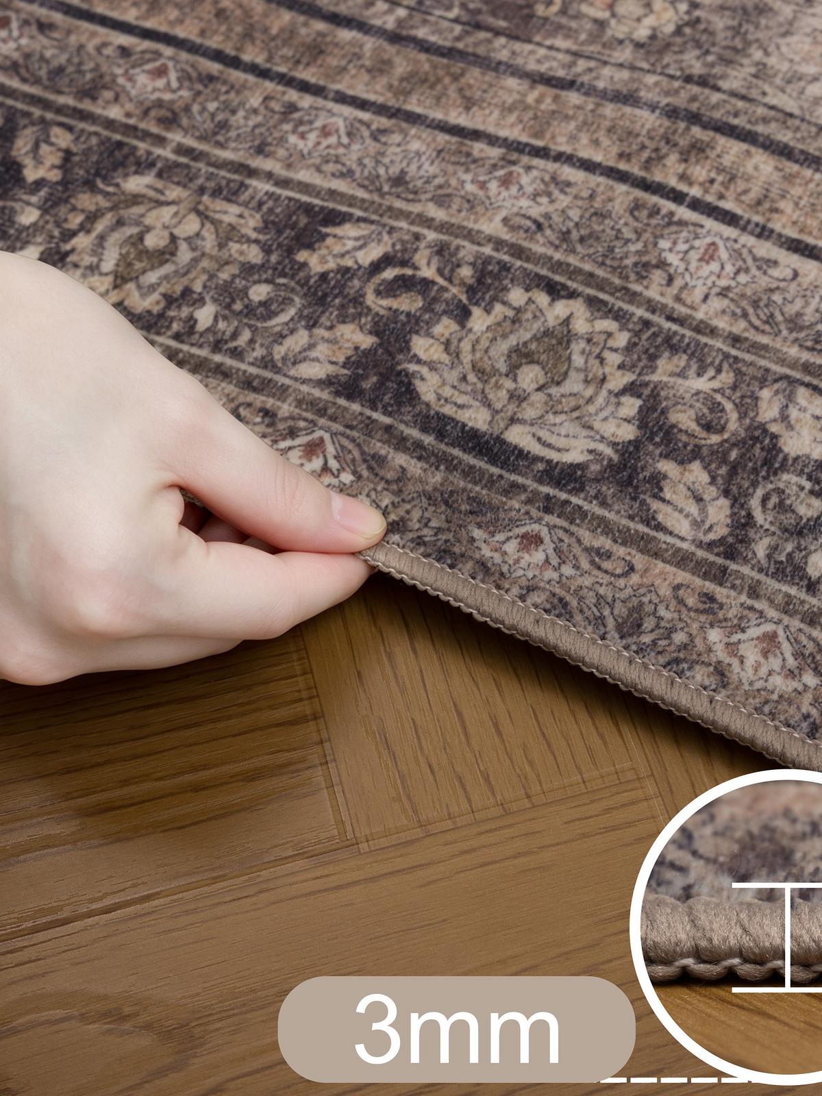 TEPPICH Kurzflor, waschbar, mit floralen Ornamenten, VERNANTE in Braun-Grau, Ø 200 cm - Braun, Textil (200/200cm) - KADIMA DESIGN