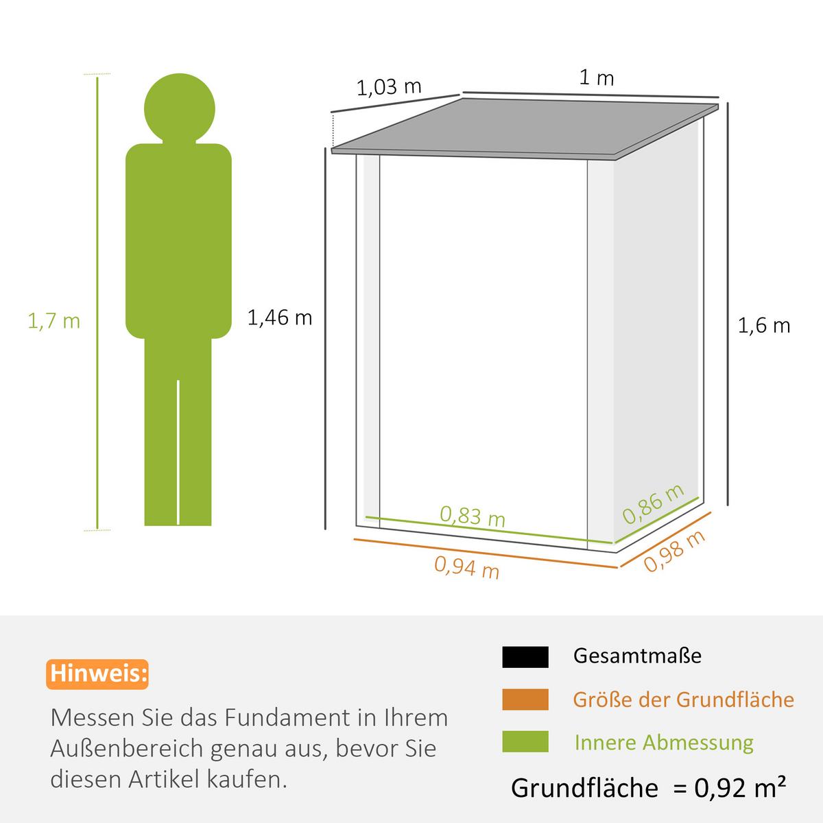 GERÄTEHAUS aus Stahl, 0,92 m² Geräteschuppen mit Pultdach für Balkon Braun - Braun, Metall (103/160/100cm) - Outsunny