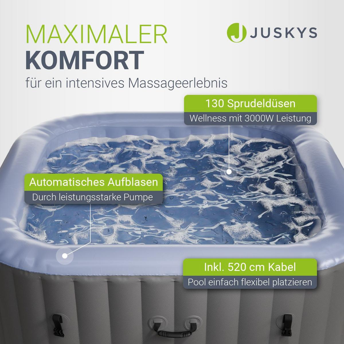WHIRLPOOL SpaLuxe aufblasbar 185x185x65 cm grau/blau - Grau, Kunststoff (185/65/185cm) - Juskys