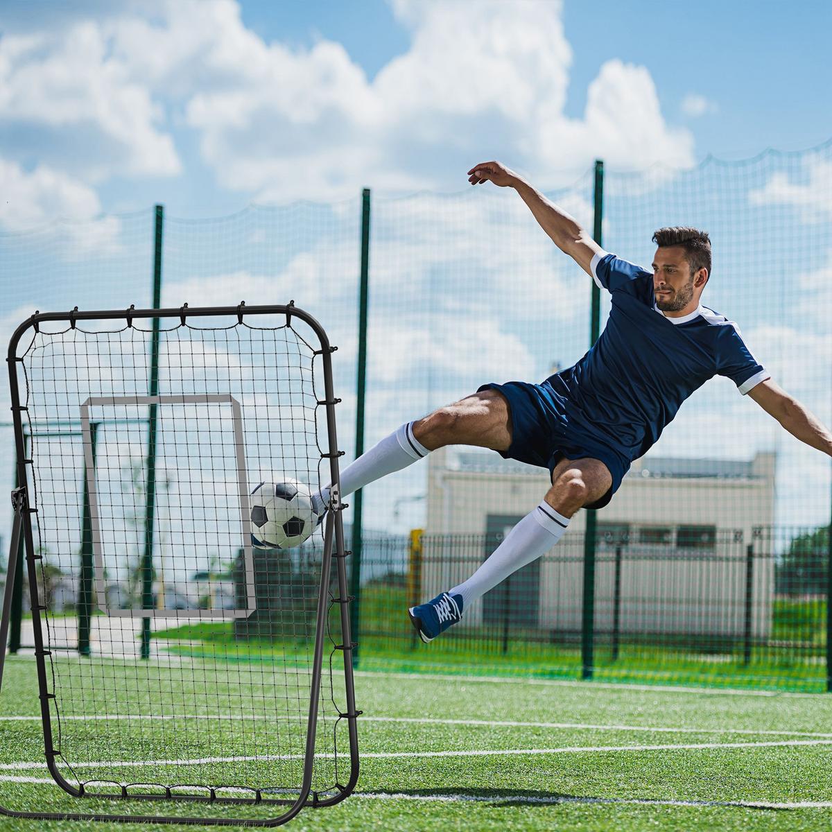 FUSSBALL Rebounder, Klappbarer Fußballtor, Kickback Rückprallwand Schwarz - Schwarz, Metall (73/123cm) - HOMCOM